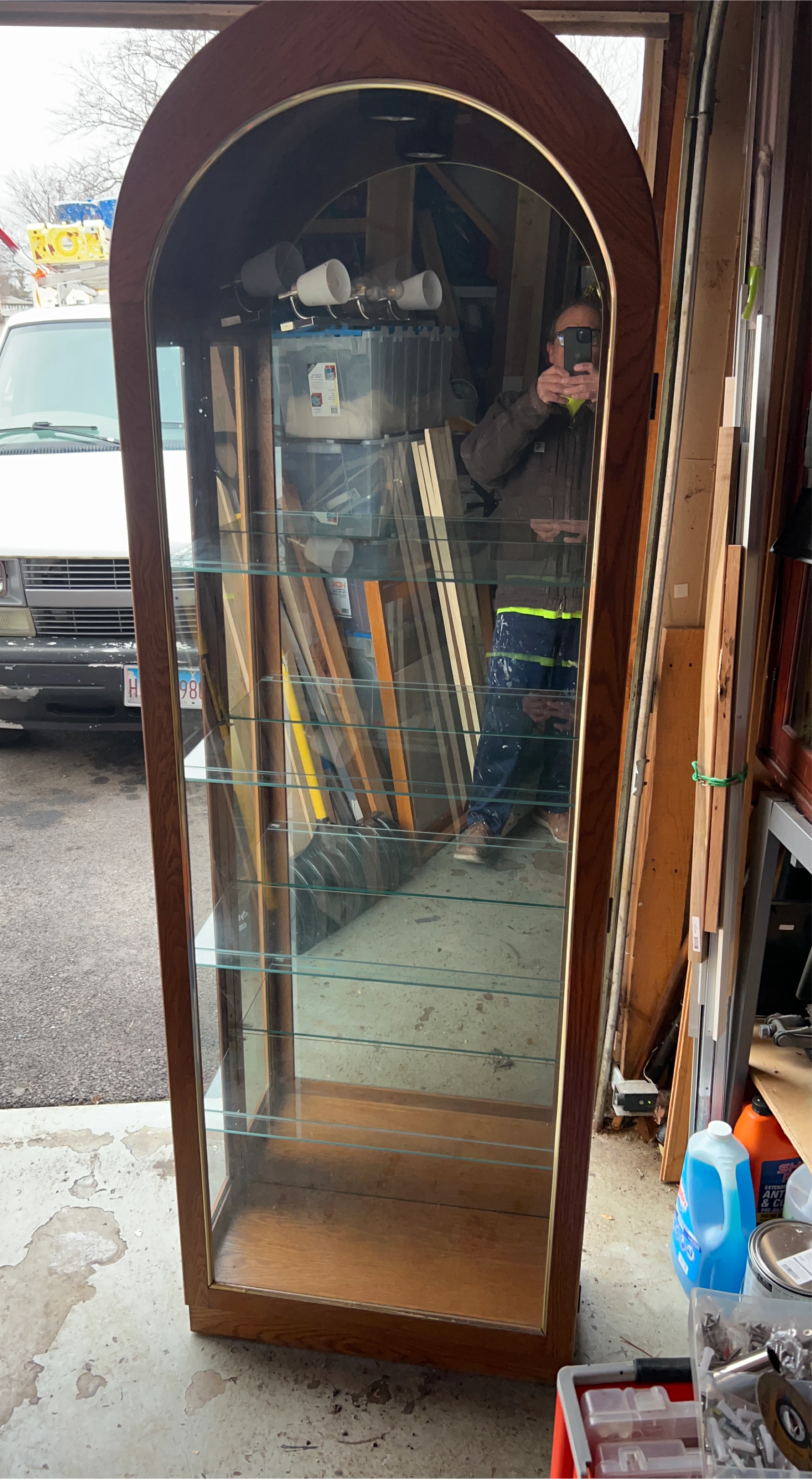 Tall Arch Top Display Cabinet with Glass Shelves
