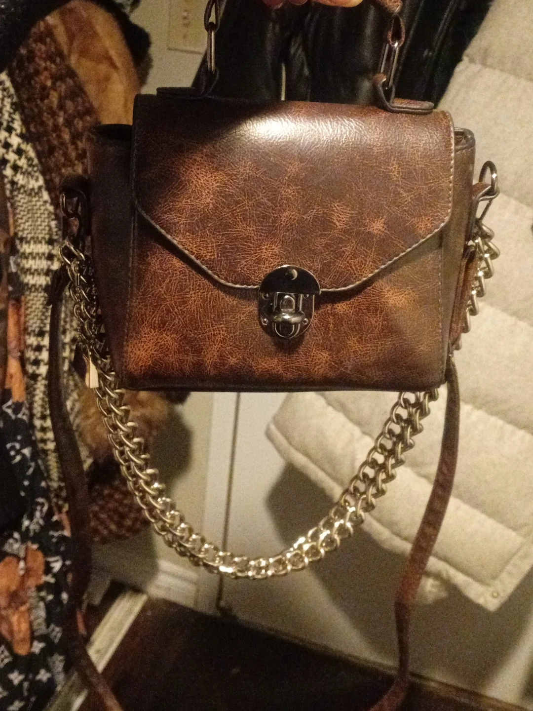 Brown Faux Leather Handbag