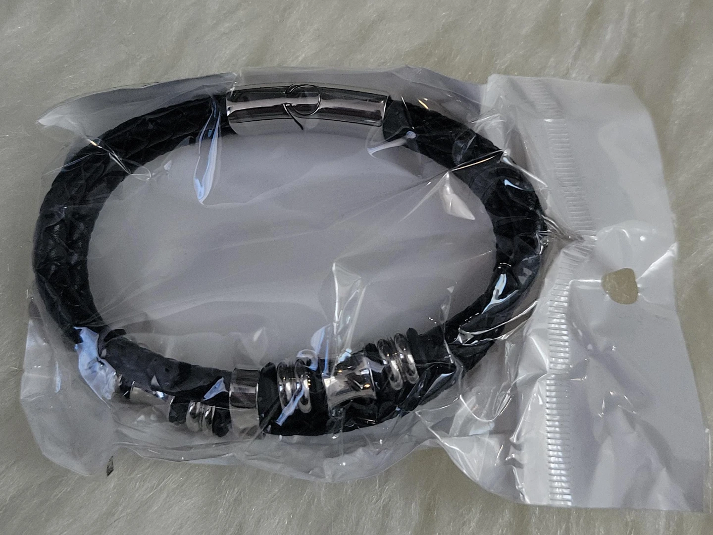 Black Braided Leather Bracelet with Silver Accents