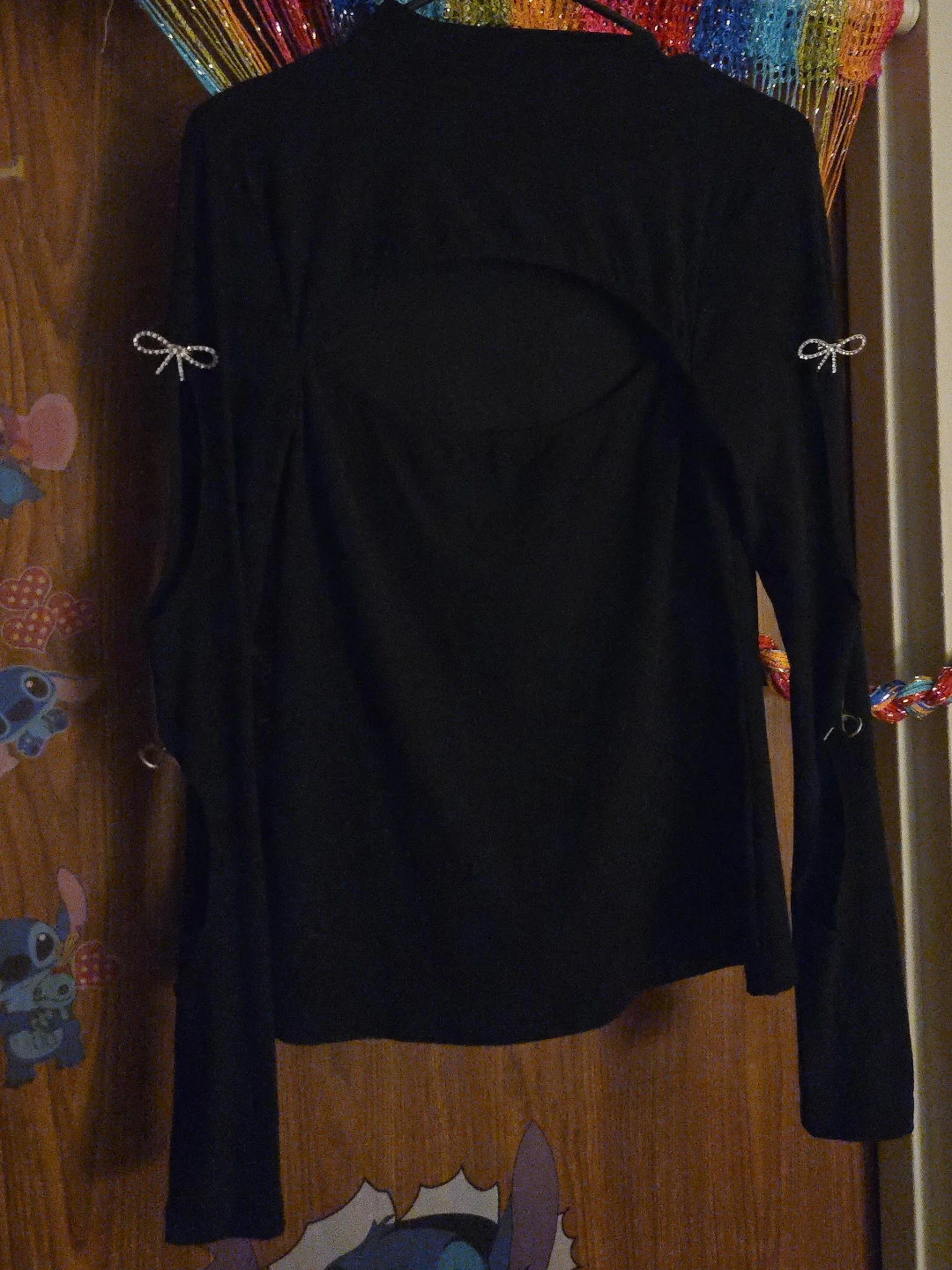 Black Long Sleeve Cutout Top with Bow Details