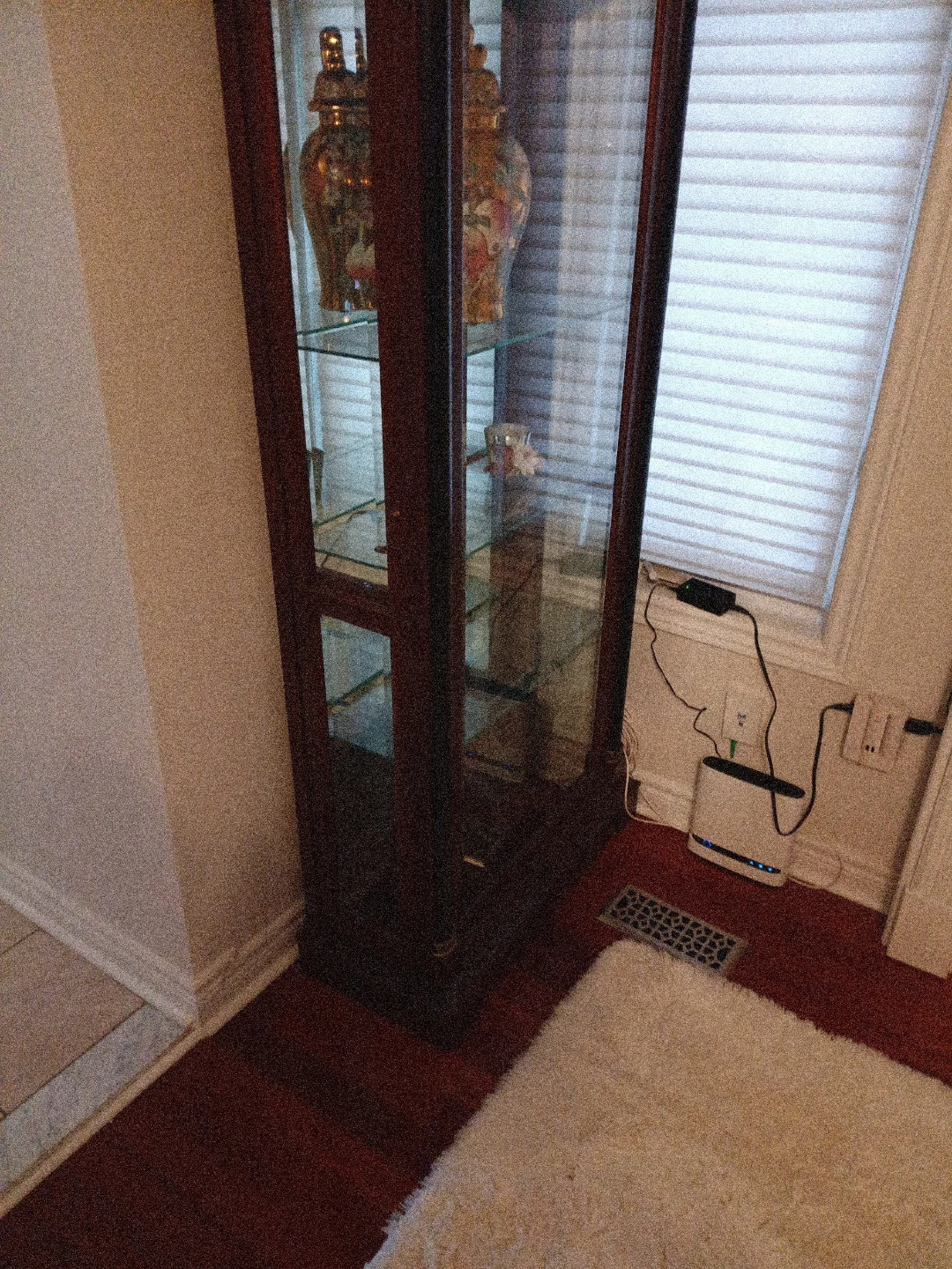 Tall display cabinet with glass doors