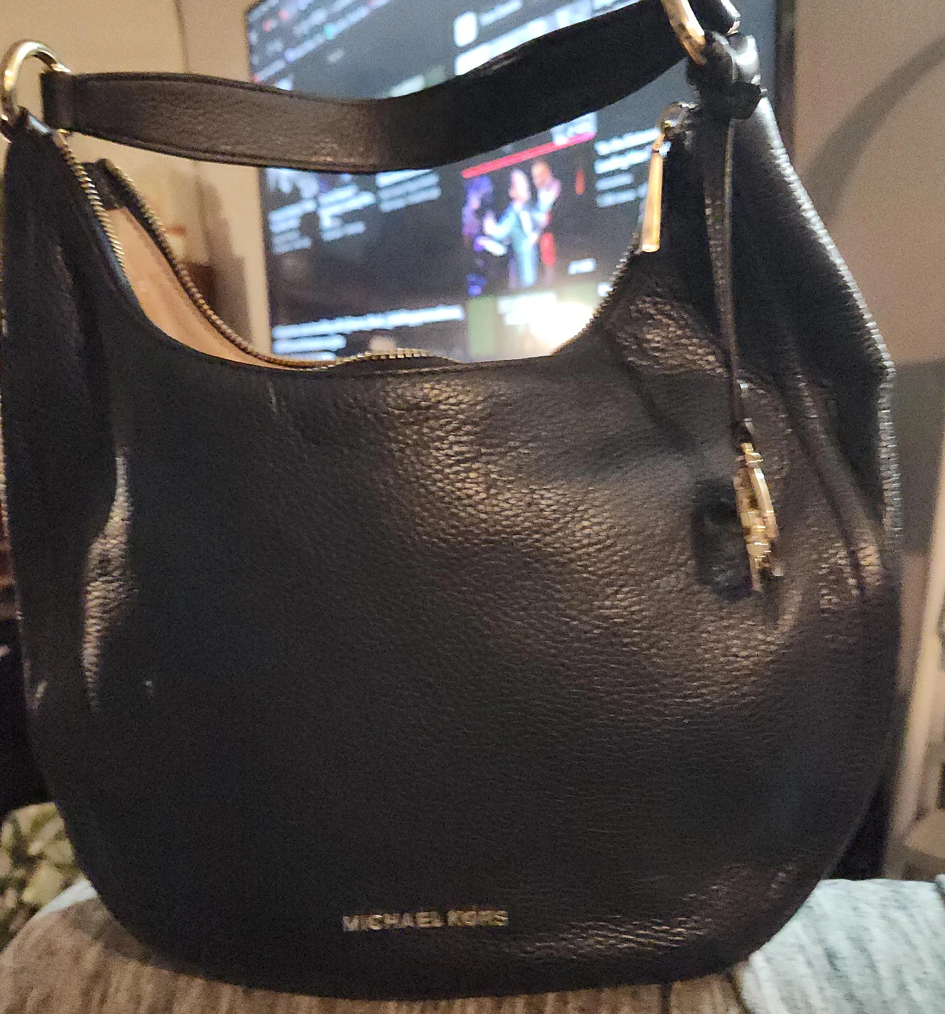 Michael Kors Black Leather Hobo Handbag