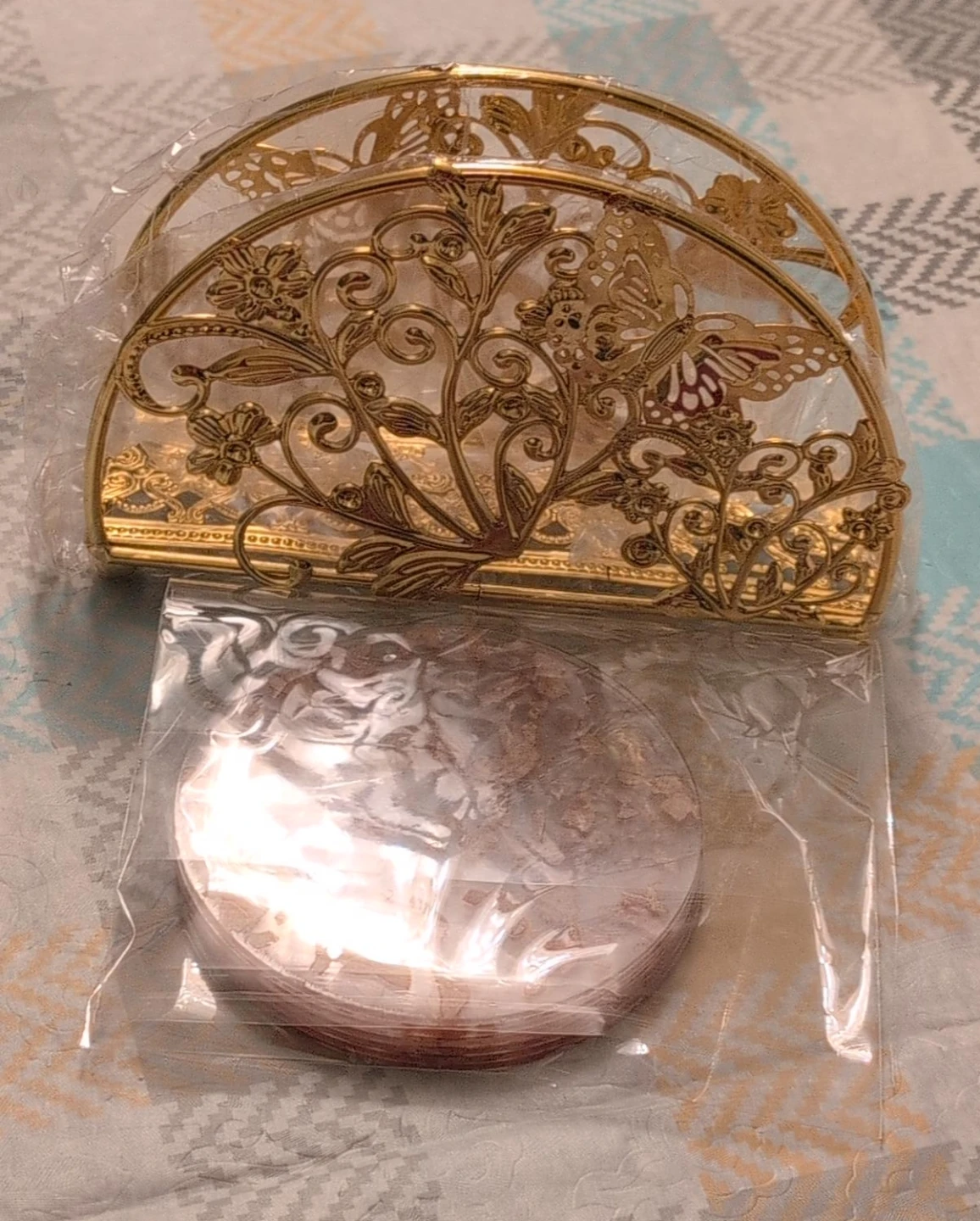 Gold Decorative Napkin Holder with Butterflies and Flowers