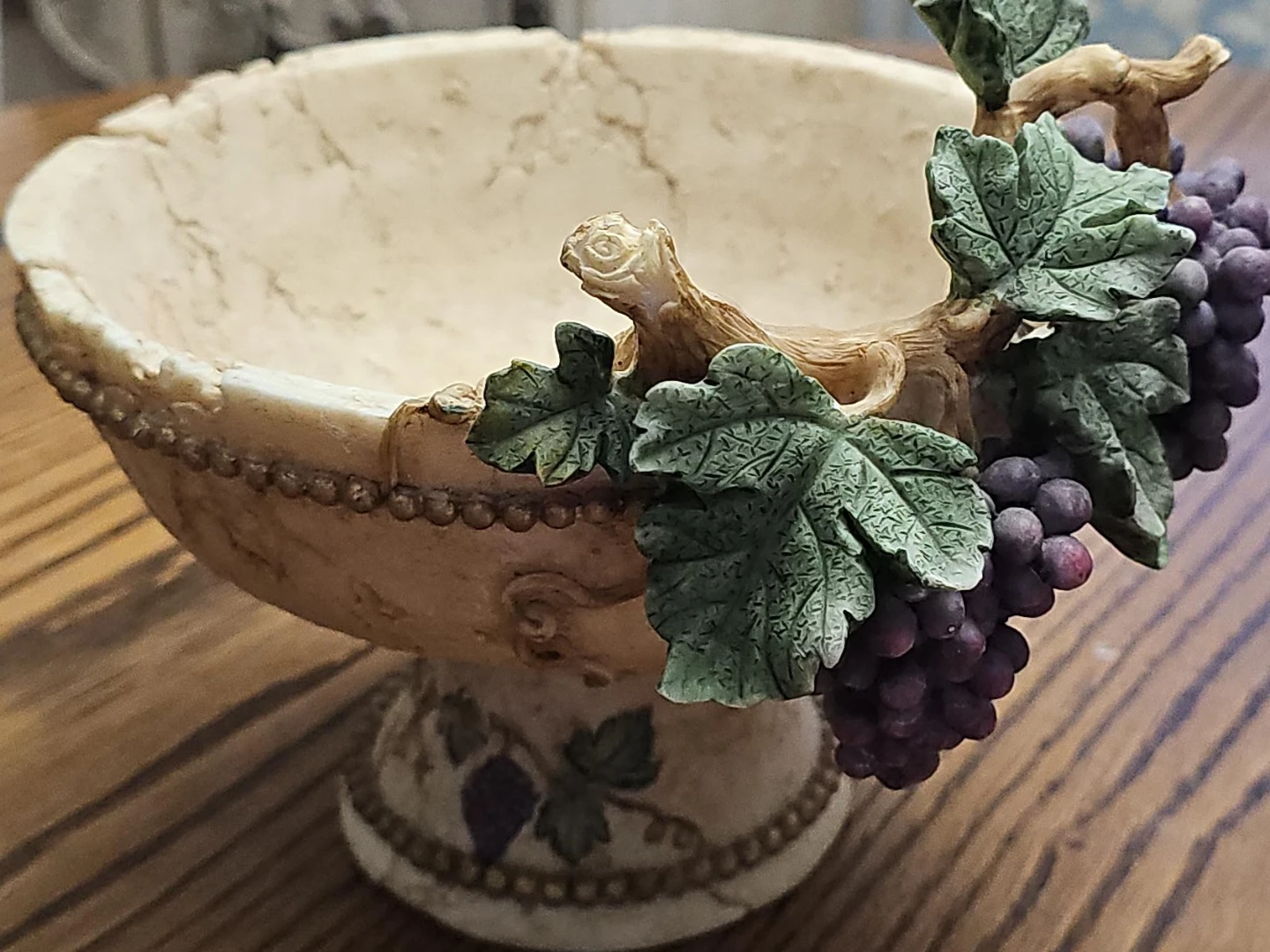 Decorative Pedestal Bowl with Grapes