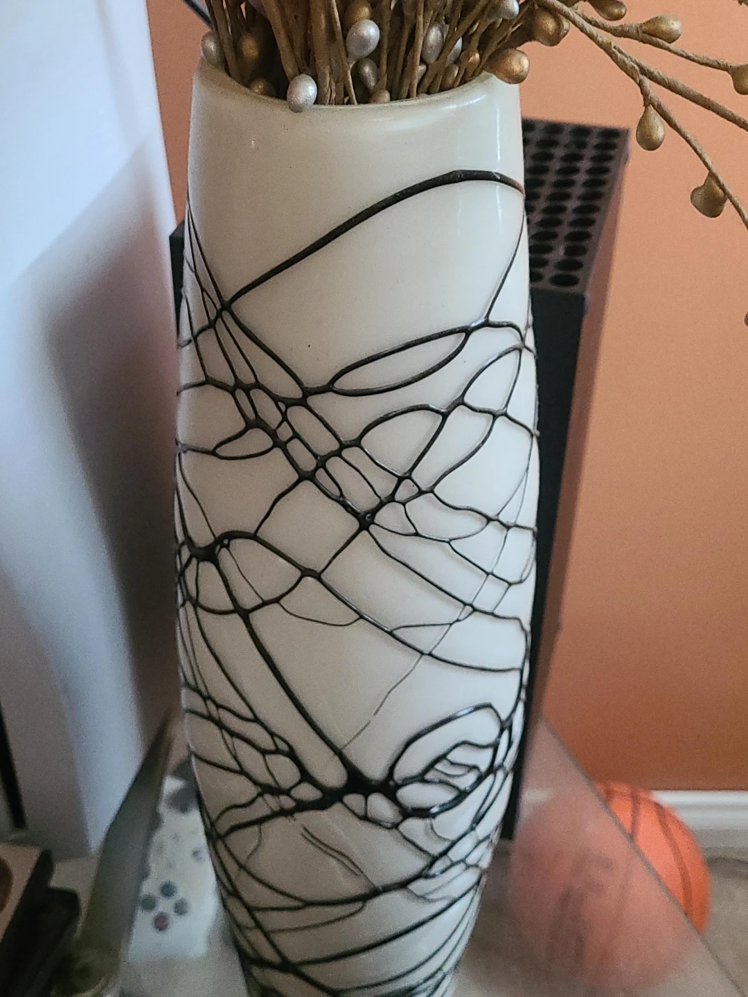 Decorative Vase with Black Web Pattern