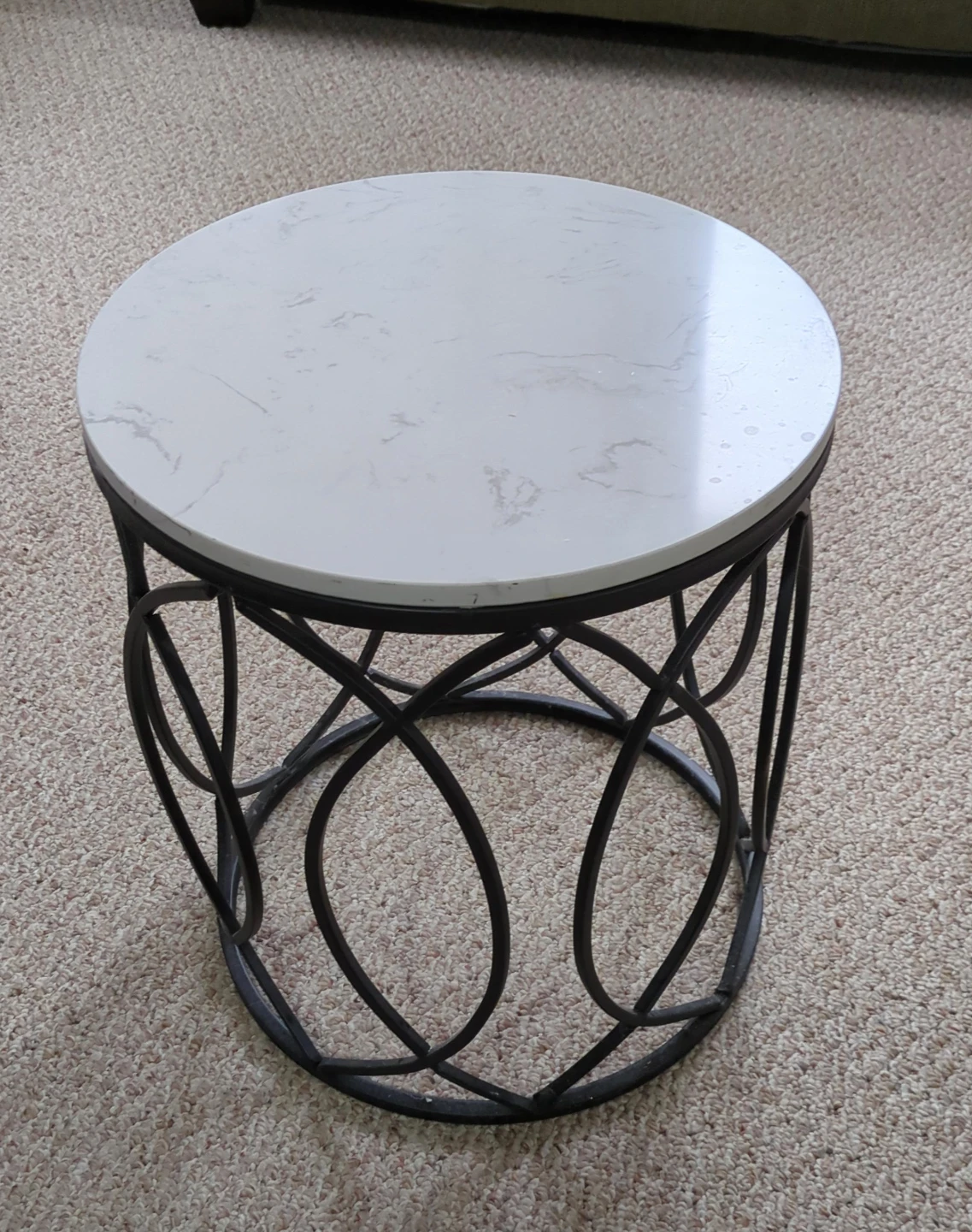 Round End Table with White Marble Top