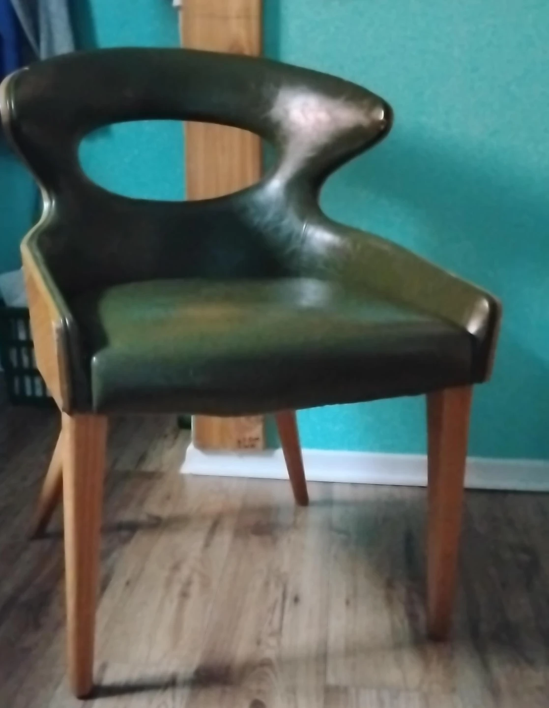 Retro Accent Chair - Wood and Green Upholstery