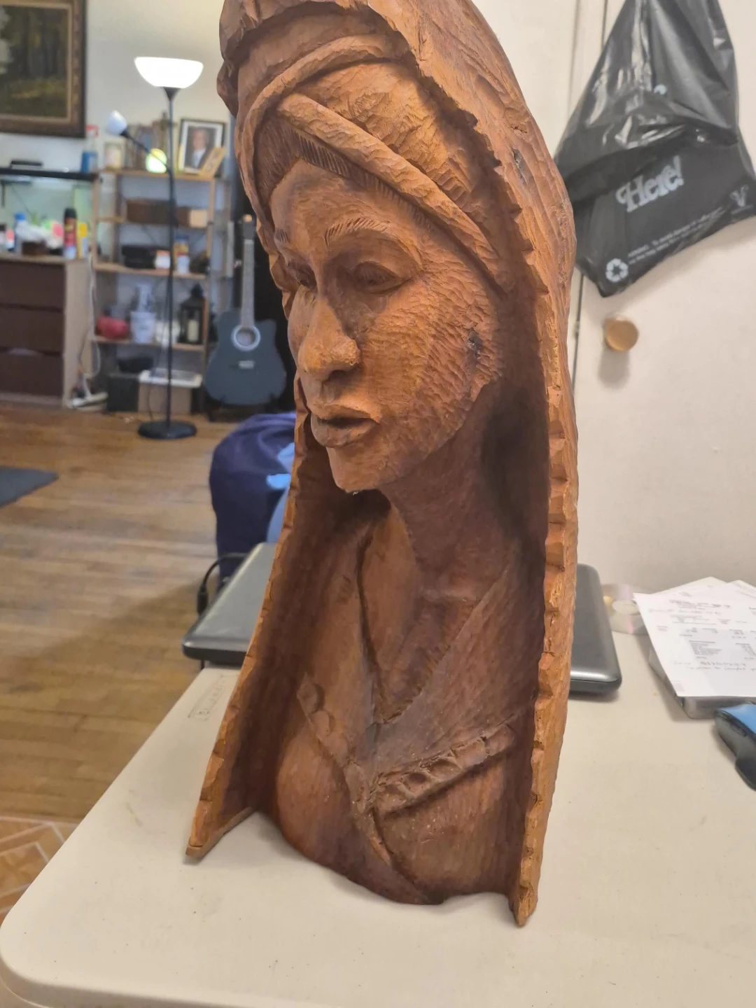 Hand Carved Wooden Bust of a Woman