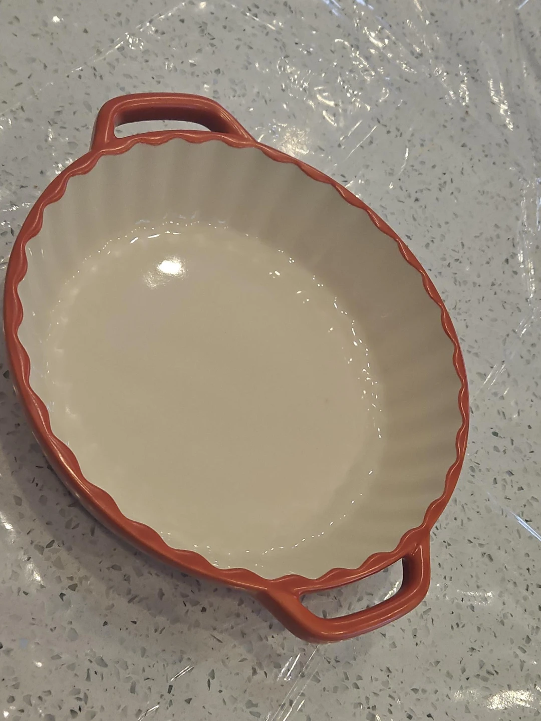 Oval Ceramic Baking Dish with Red Rim