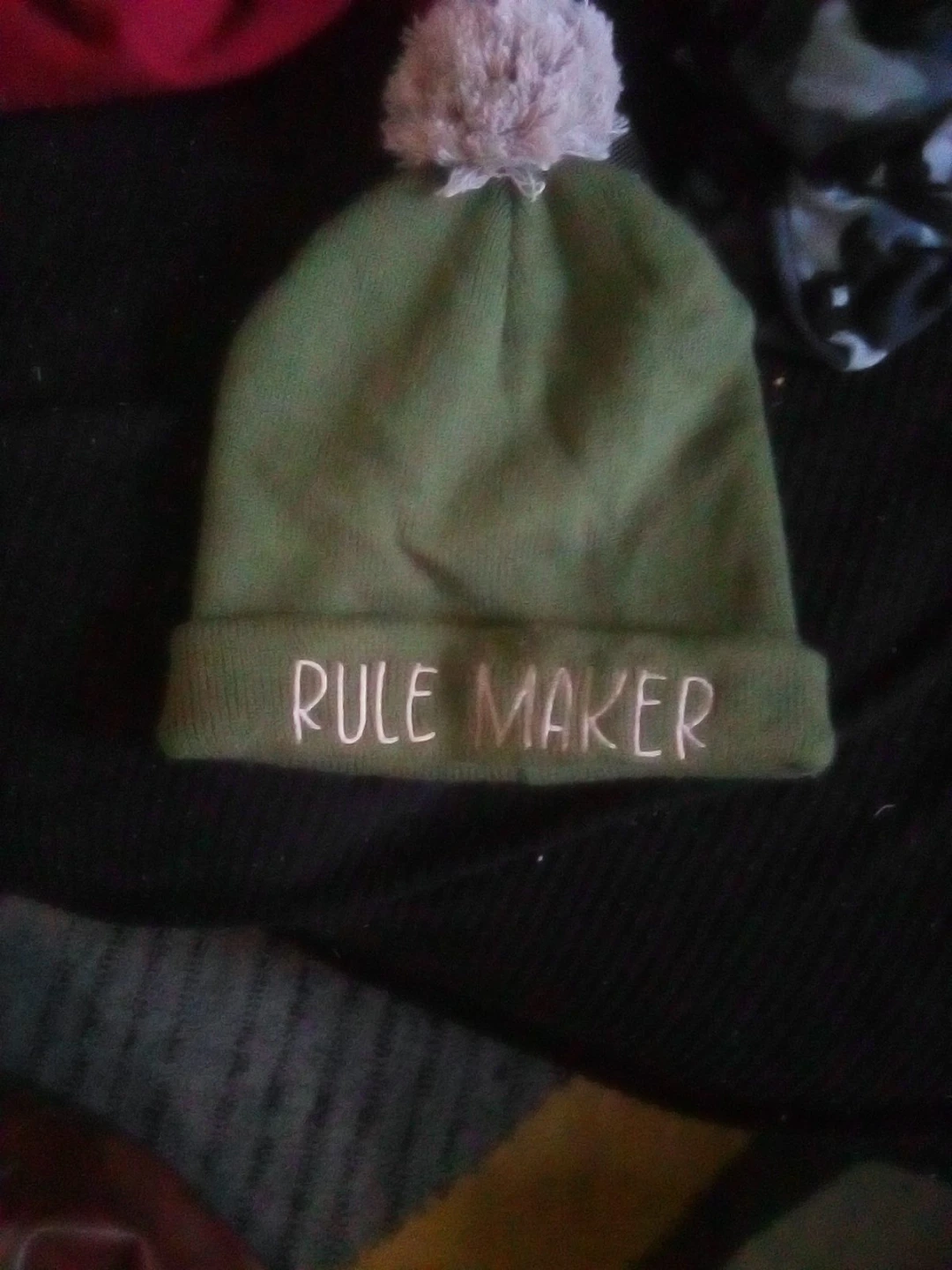 Green Beanie Hat with "RULE MAKER" Embroidery