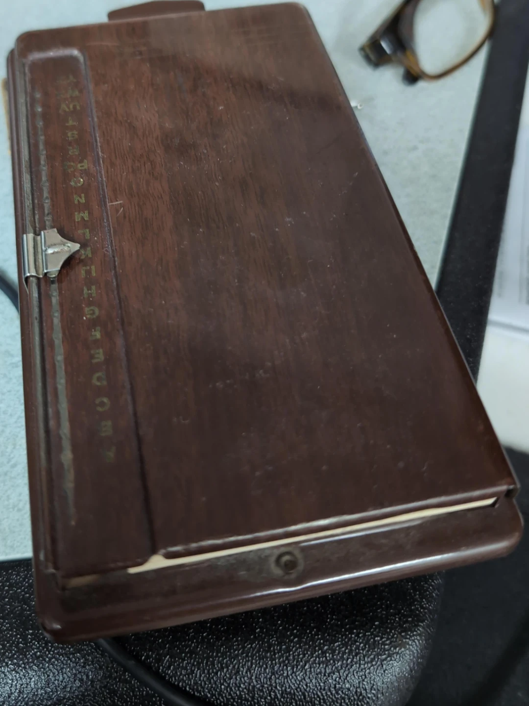 Vintage metal feux Wood Address Book with Alphabetical Tabs