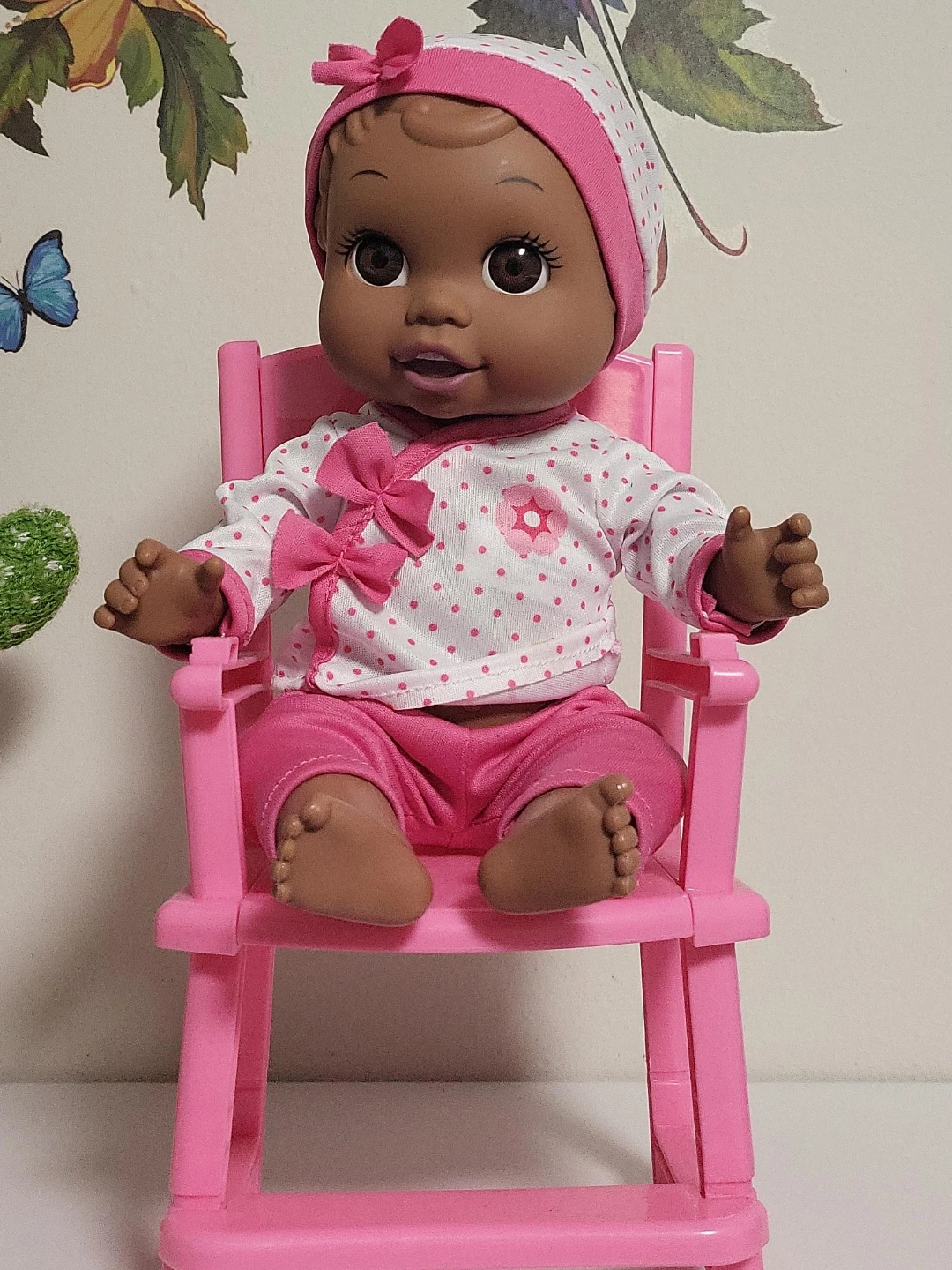 Baby Doll in Pink Outfit with High Chair