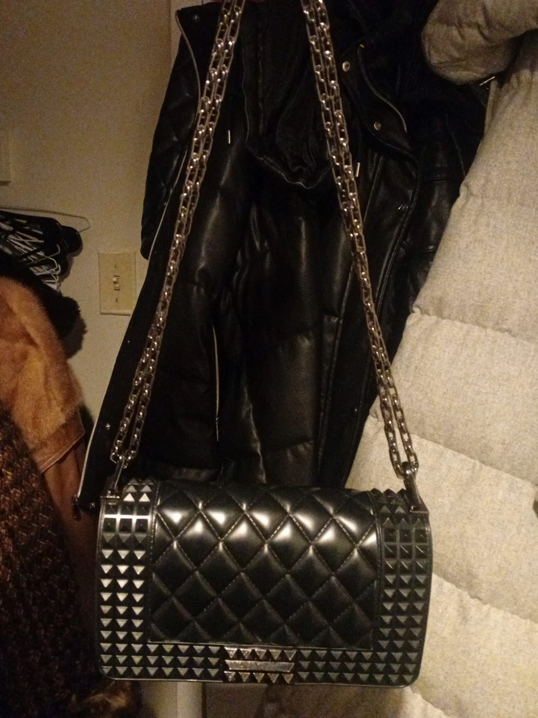 Quilted Black Studded Chain Bag