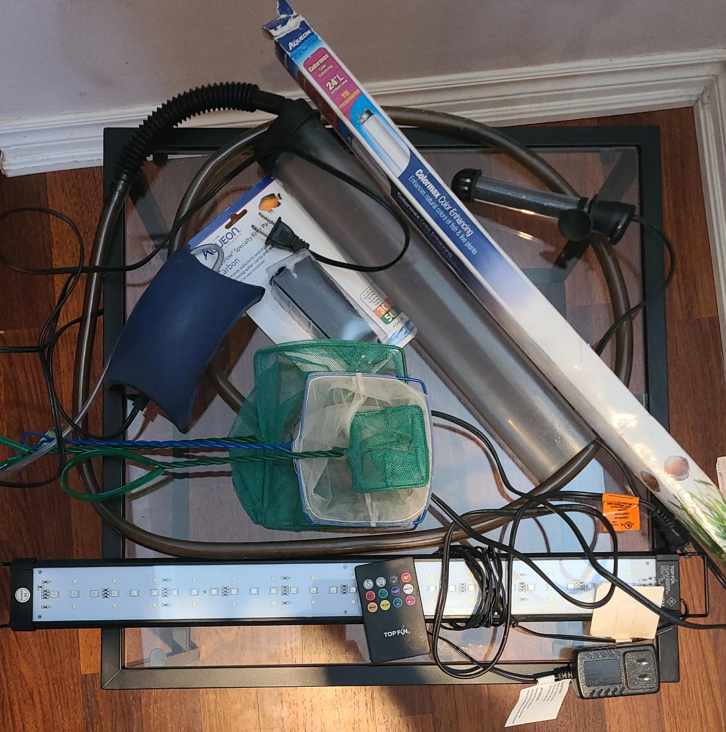 Aquarium Light, Heater, Filter Cartridge & Nets