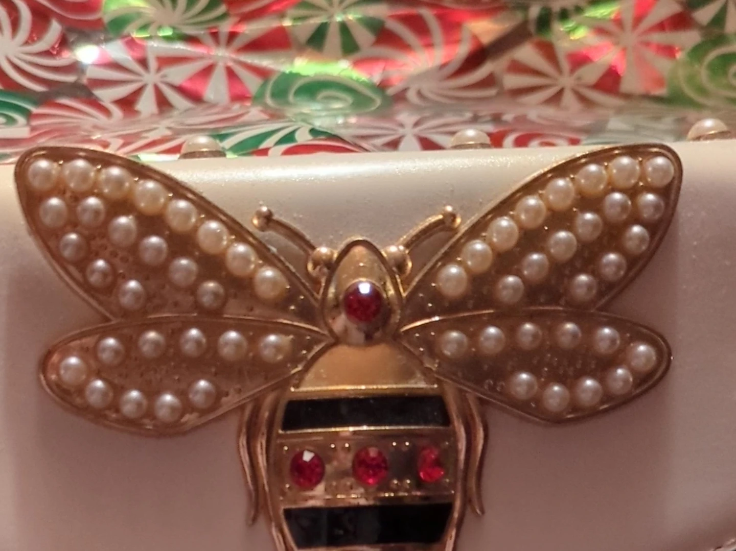 Bee Clutch Purse with Pearls and Rhinestones