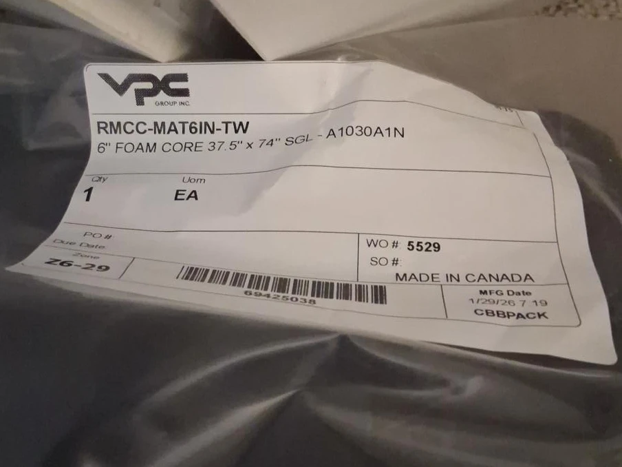 VPC Group Inc. Foam Core Mattress and metal bed frame