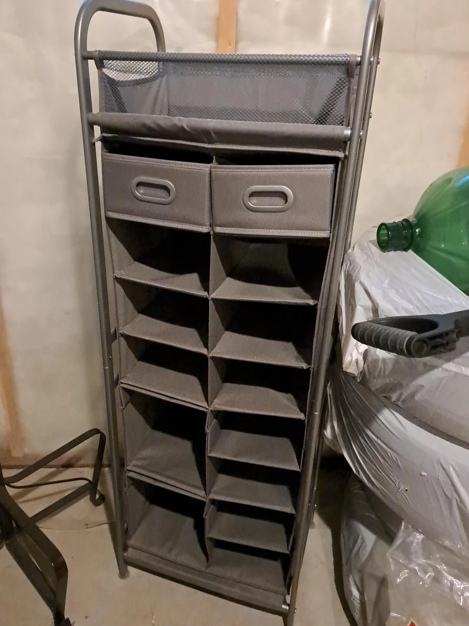 Grey Fabric Shoe Rack Organizer with Drawers