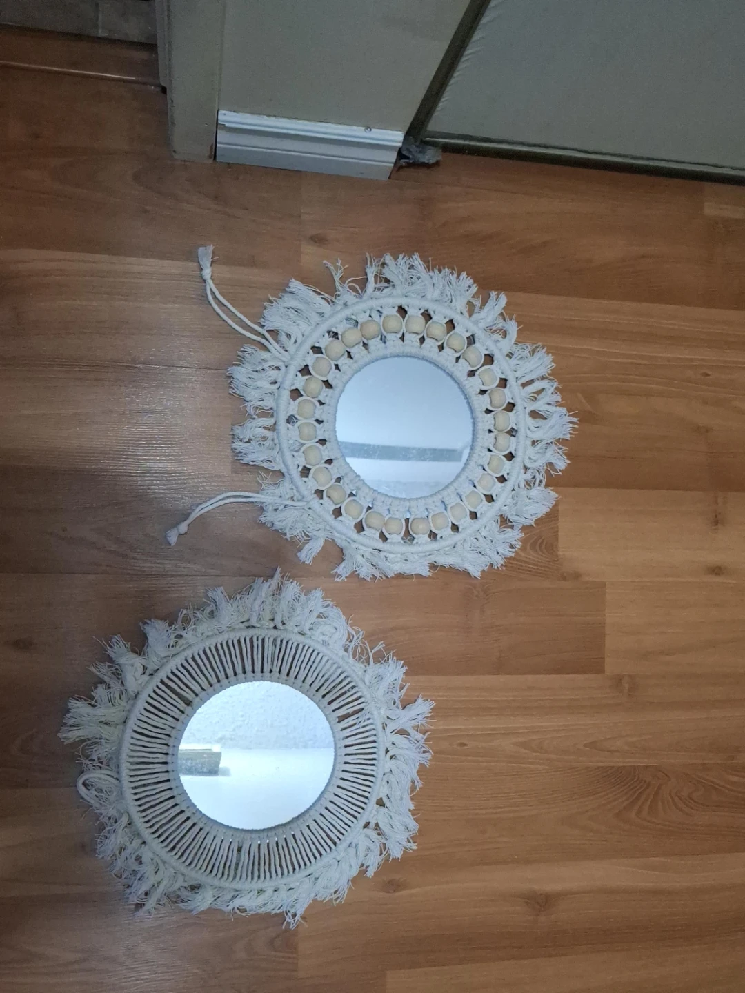 Boho Macrame Wall Mirrors with Wood Beads (Set of 2)