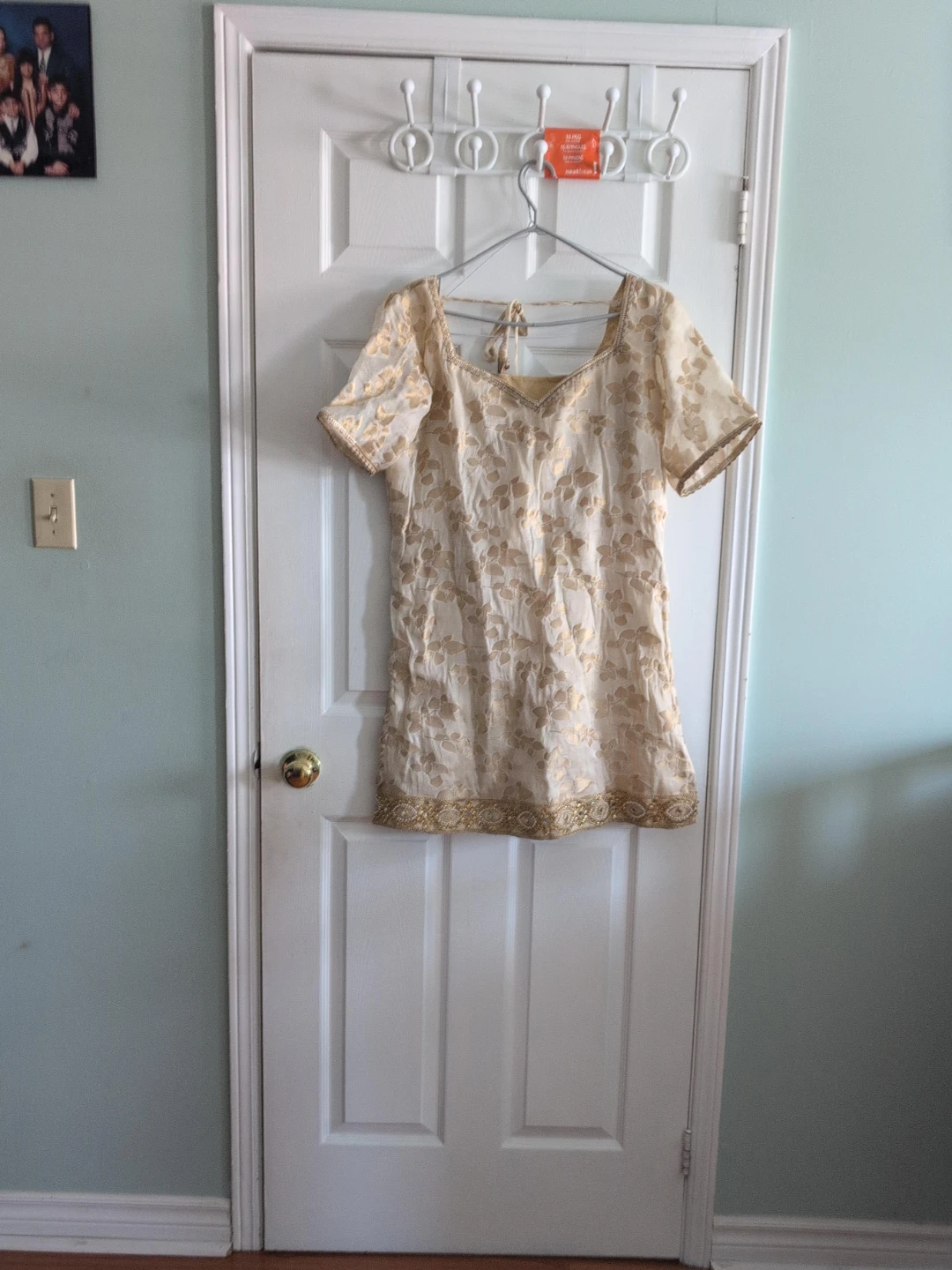 Beige and Gold Embroidered Tunic Top only top