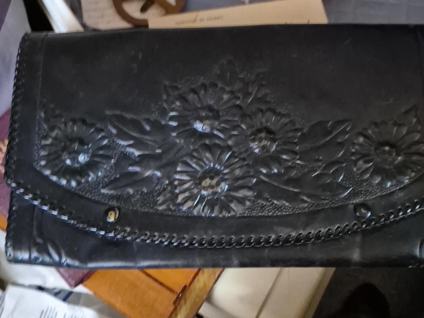 Vintage Embossed Leather Clutch Wallet