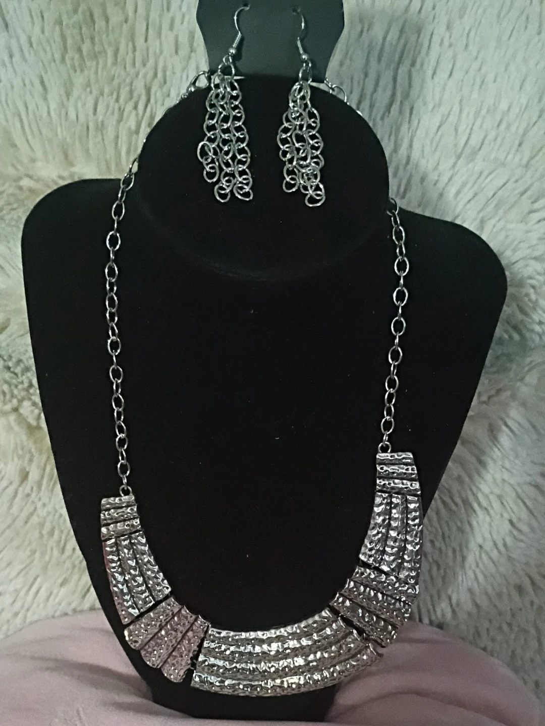 Silver Tone Statement Necklace and Earring Set