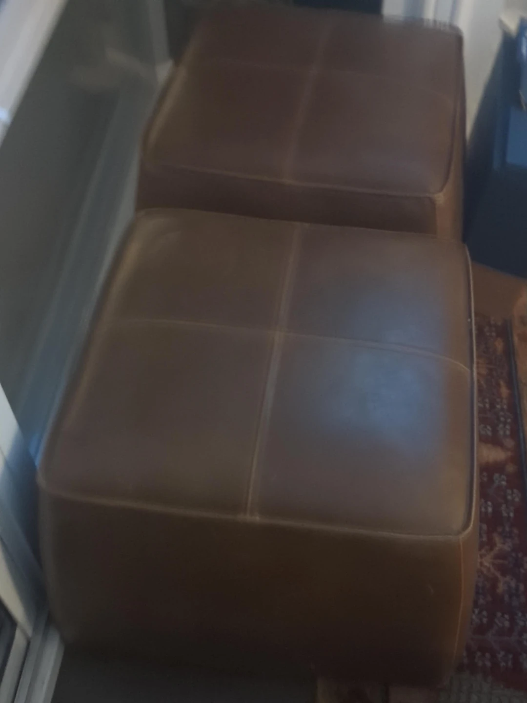 Brown Leather Square Ottomans (Set of 2) - photo 2