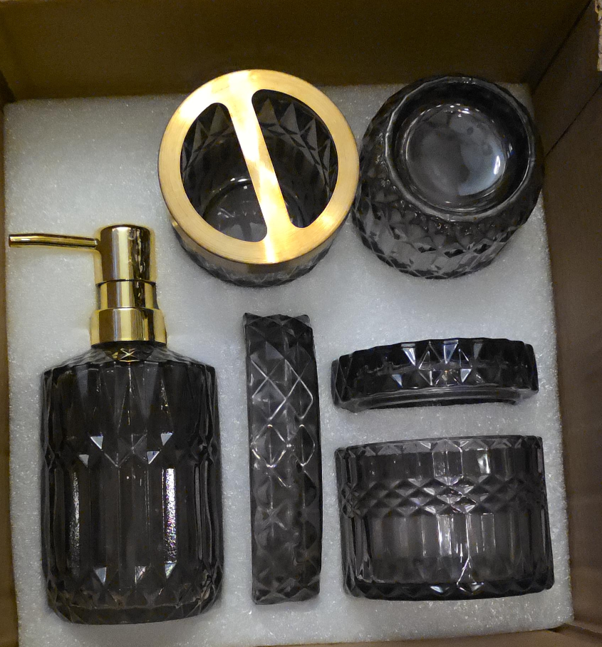 5-Piece Glass Bathroom Accessory Set - Grey