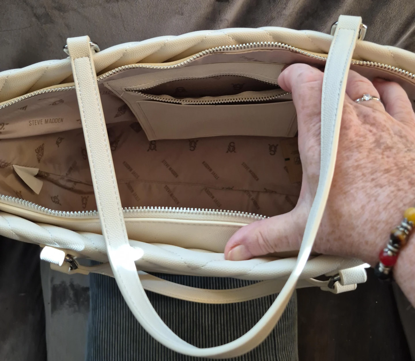 Steve Madden Cream Quilted Satchel Purse