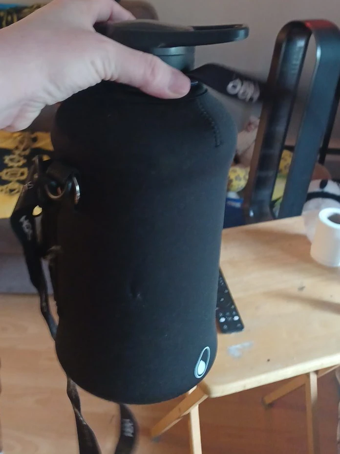 Black Water Bottle with Sleeve and Strap