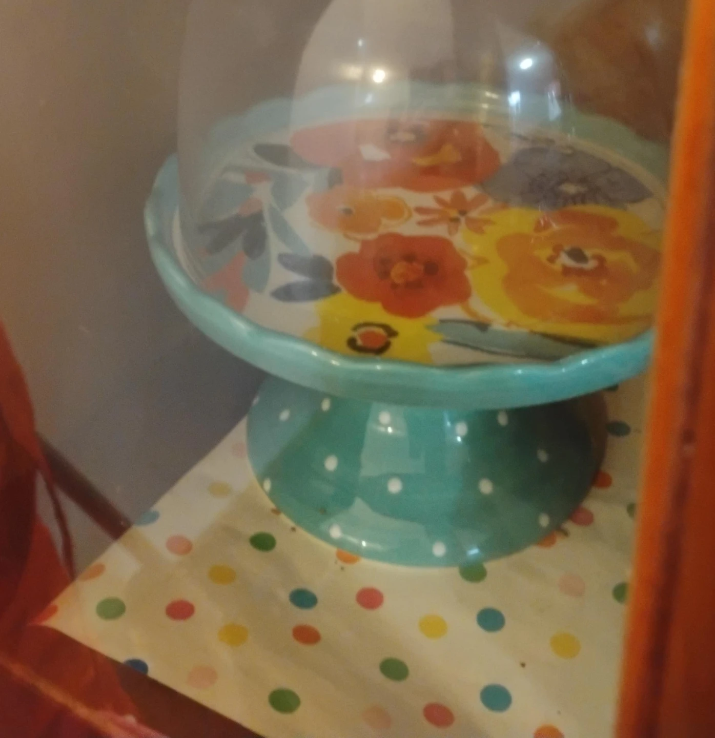 The Pioneer Woman Turquoise Polka Dot Cake Stand with Dome