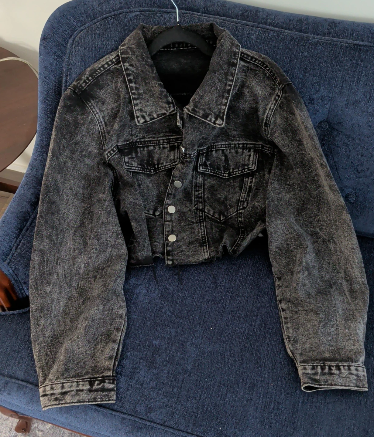 Cropped Black Wash Denim Jacket