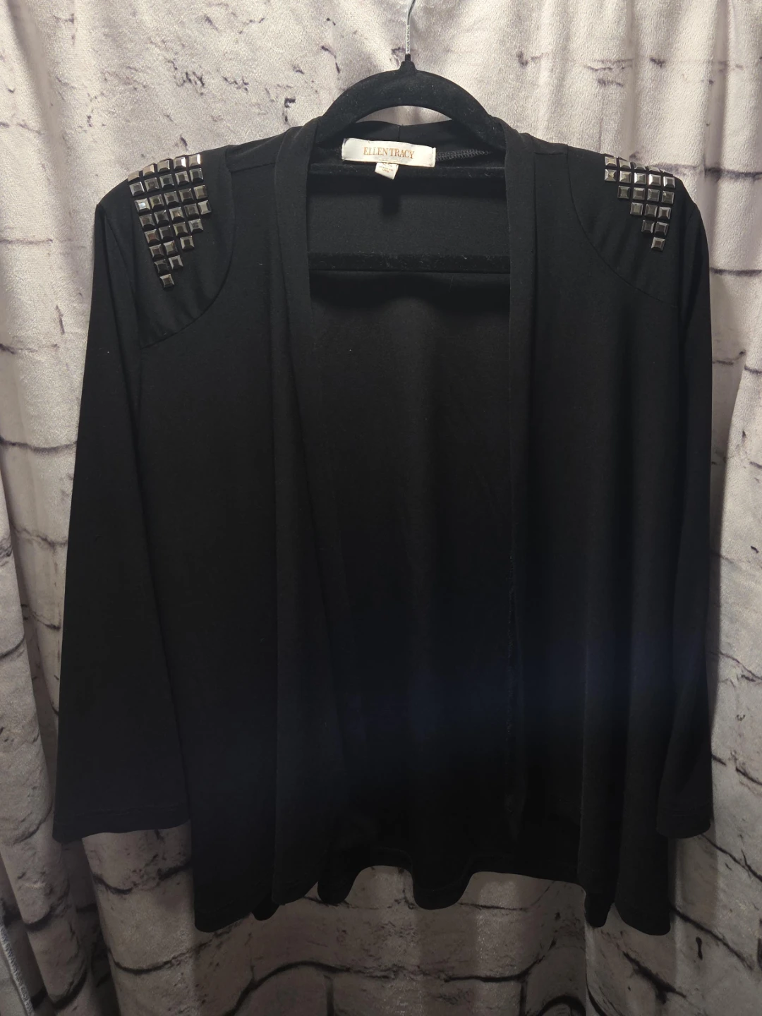 Ellen Tracy Black Studded Shoulder Cardigan