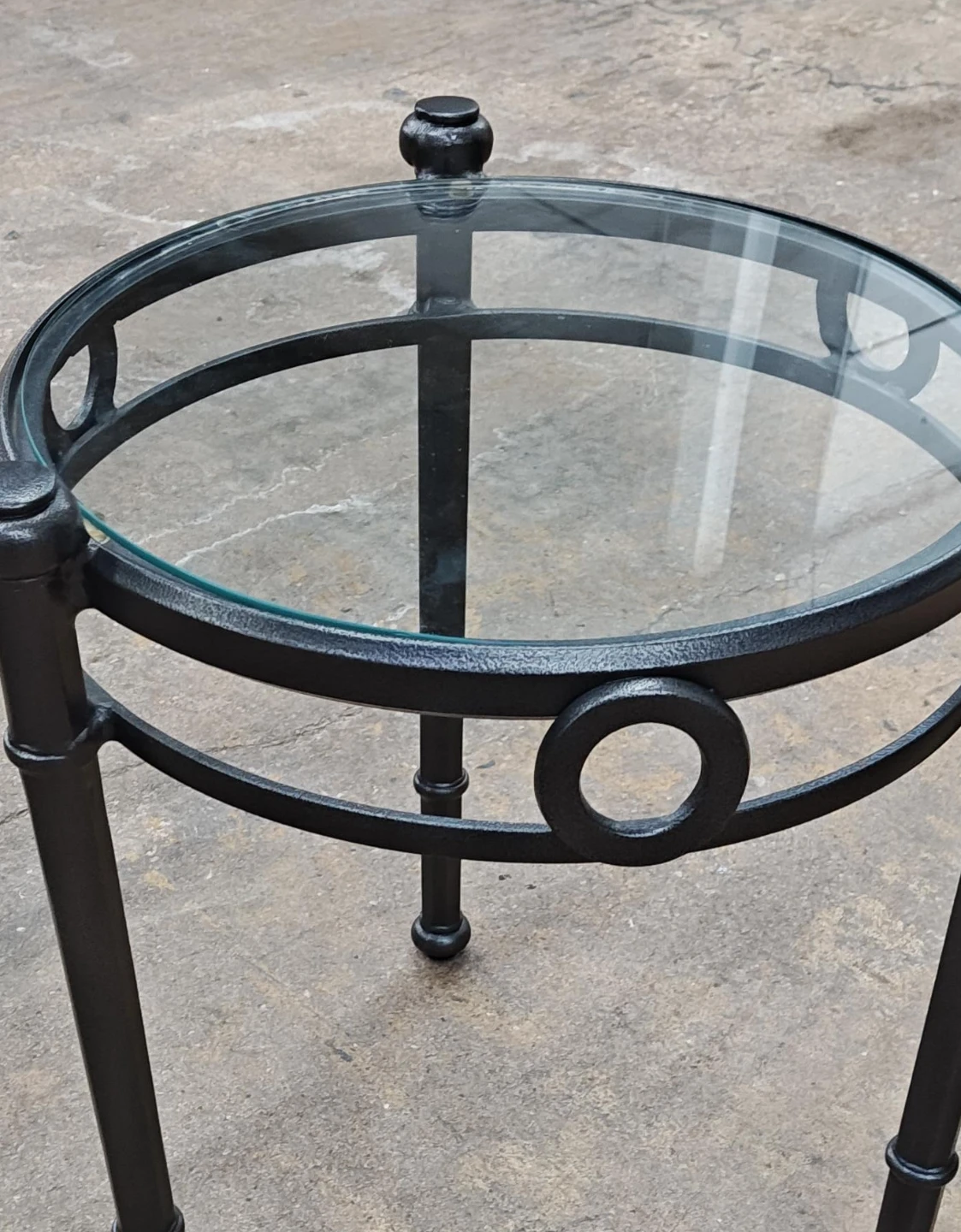 Round Black Metal Side Table with Glass Top