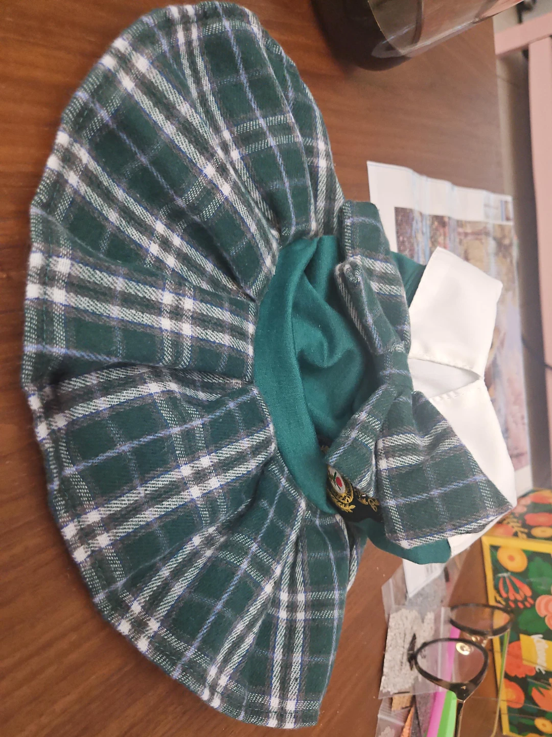 Green Plaid Dog Dress with White Collar