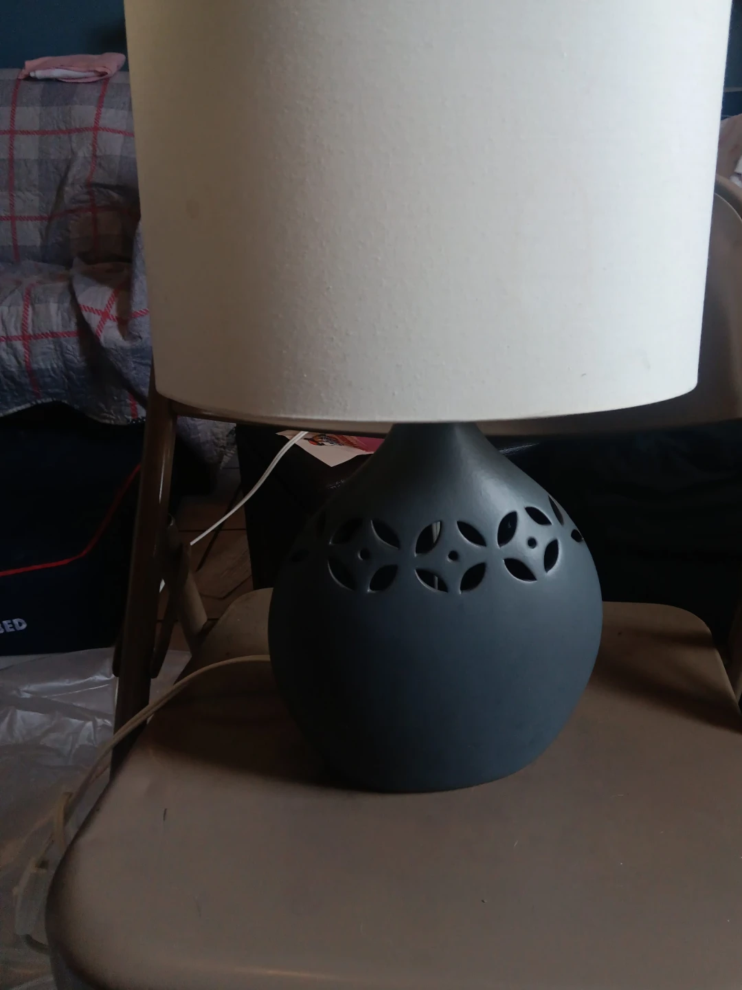 Gray Ceramic Table Lamp with Cutout Design