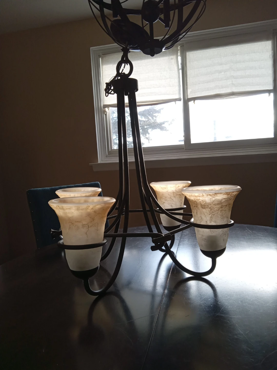 Chandelier with 4 Amber Swirl Glass Shades