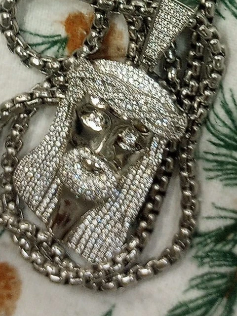 Silver Jesus Piece Pendant And Thick Silver Necklace