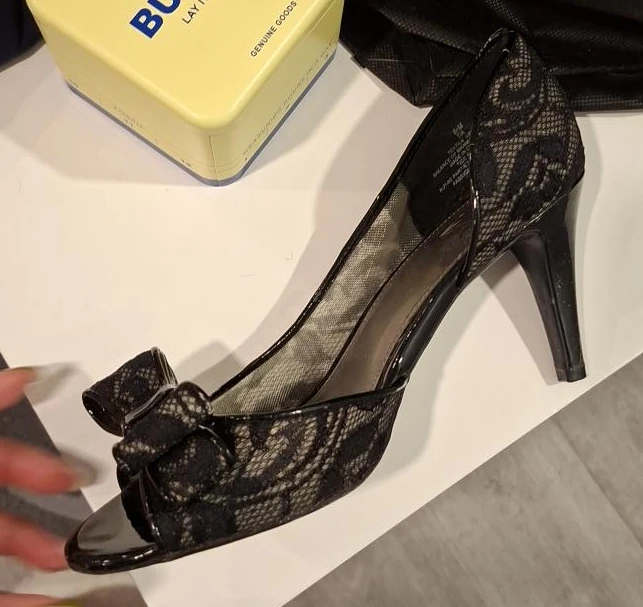 IMPO Black Lace Peep-Toe Heels - photo 3