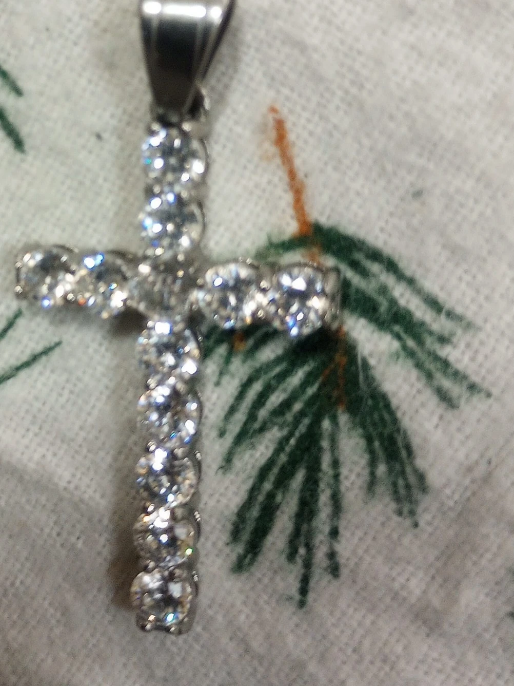 Silver Rhinestone Cross Pendant And Necklace