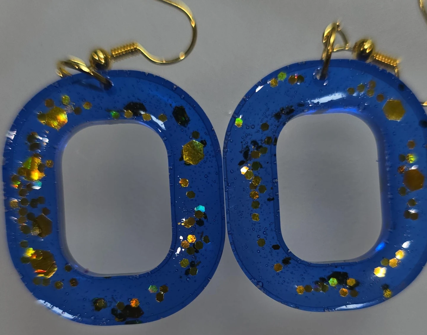 Blue Resin Earrings with Gold Glitter