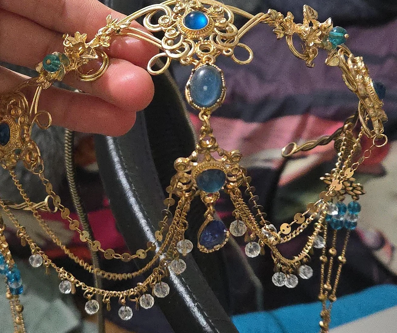 Gold-tone Headpiece with Blue Gems