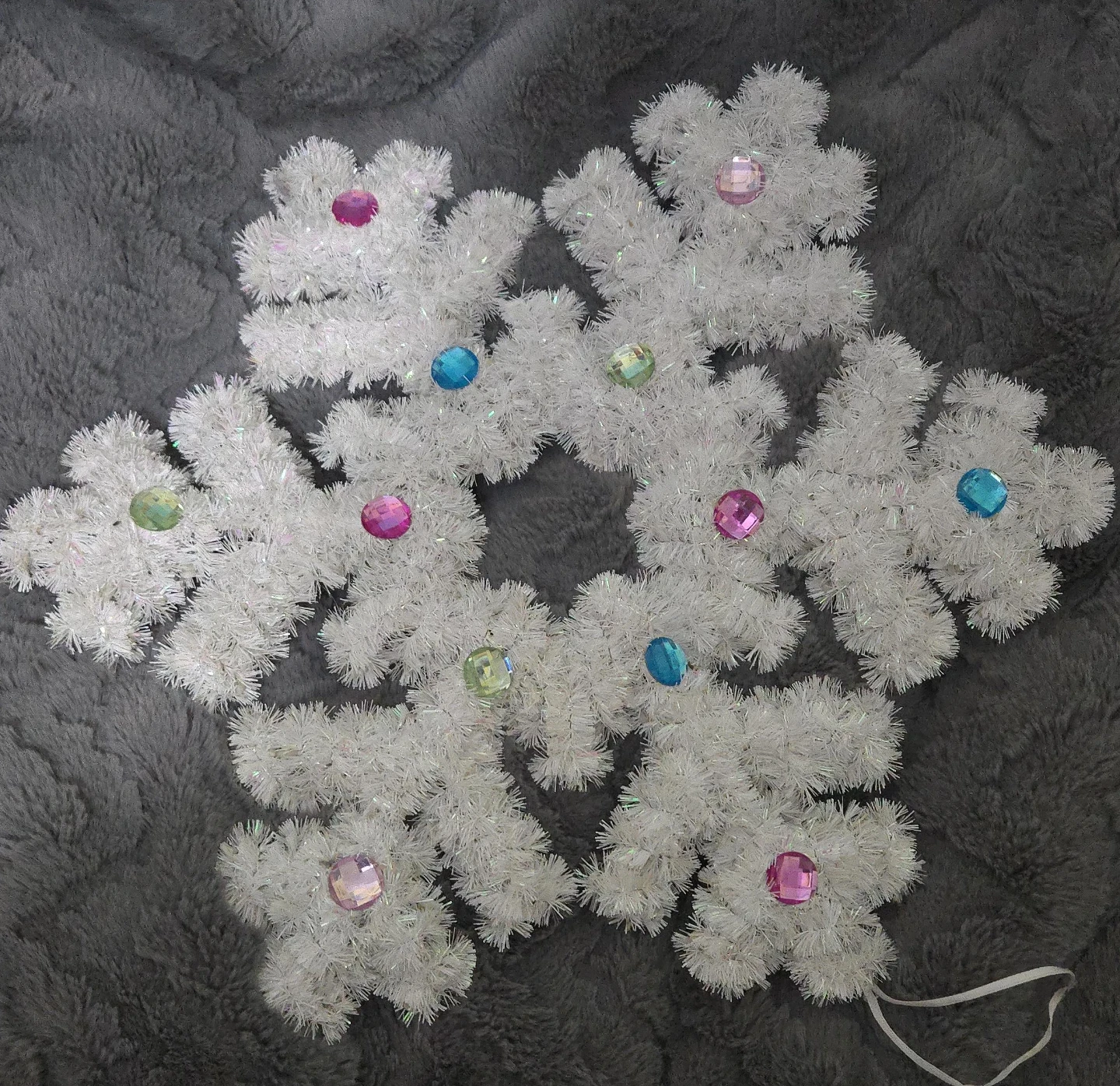 White Tinsel Snowflake Decoration with Jewels