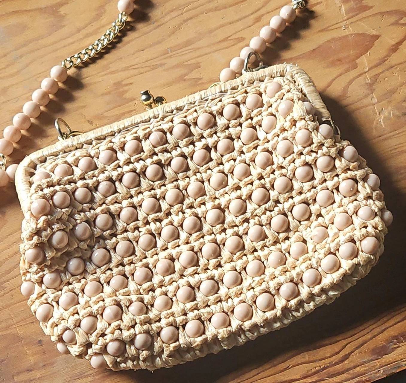 Beaded Woven Clutch Purse with Chain Strap