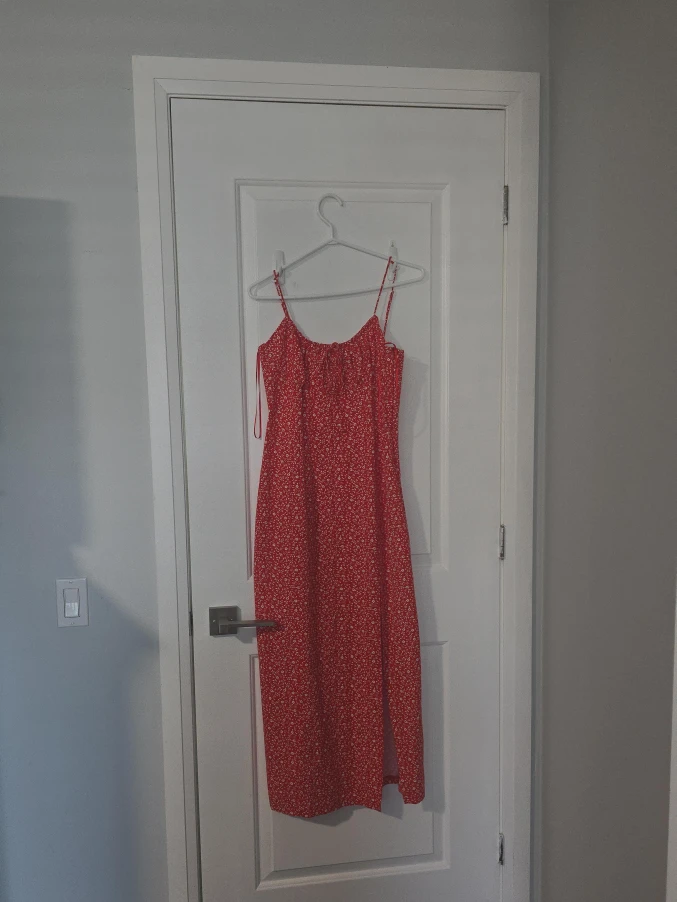 Red Floral Midi Slip Dress