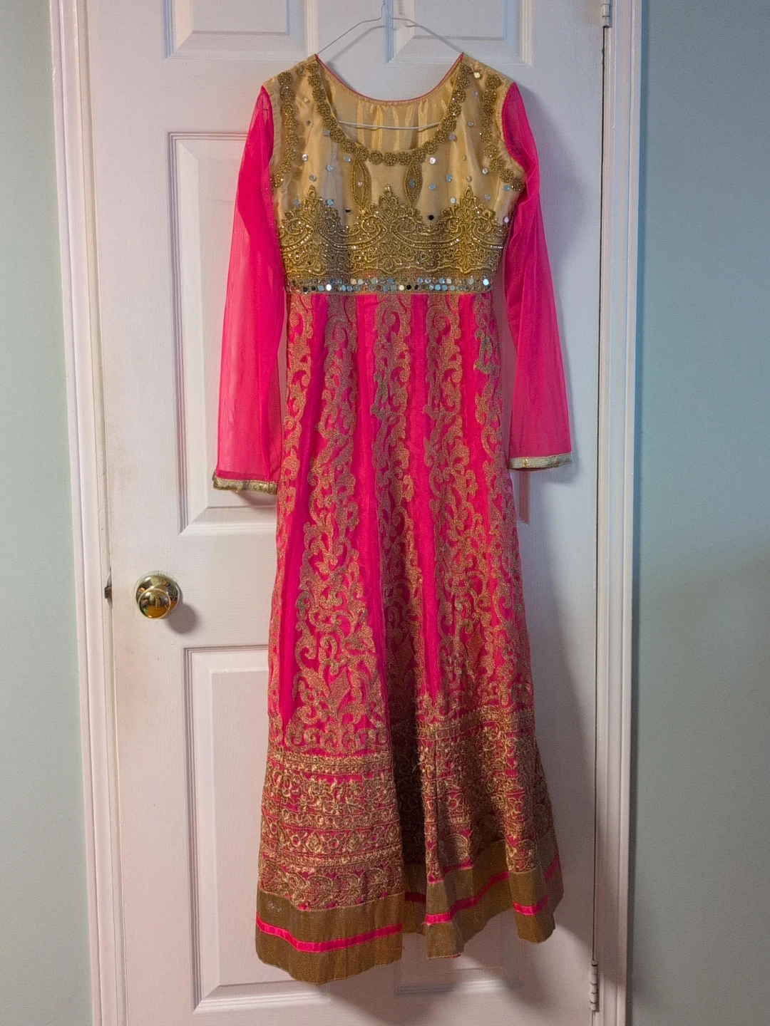 Only Pink and Gold Embroidered Anarkali Dress