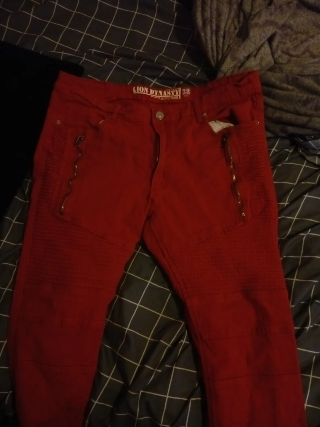 Lion Dynasty Red Moto Jeans Size 38
