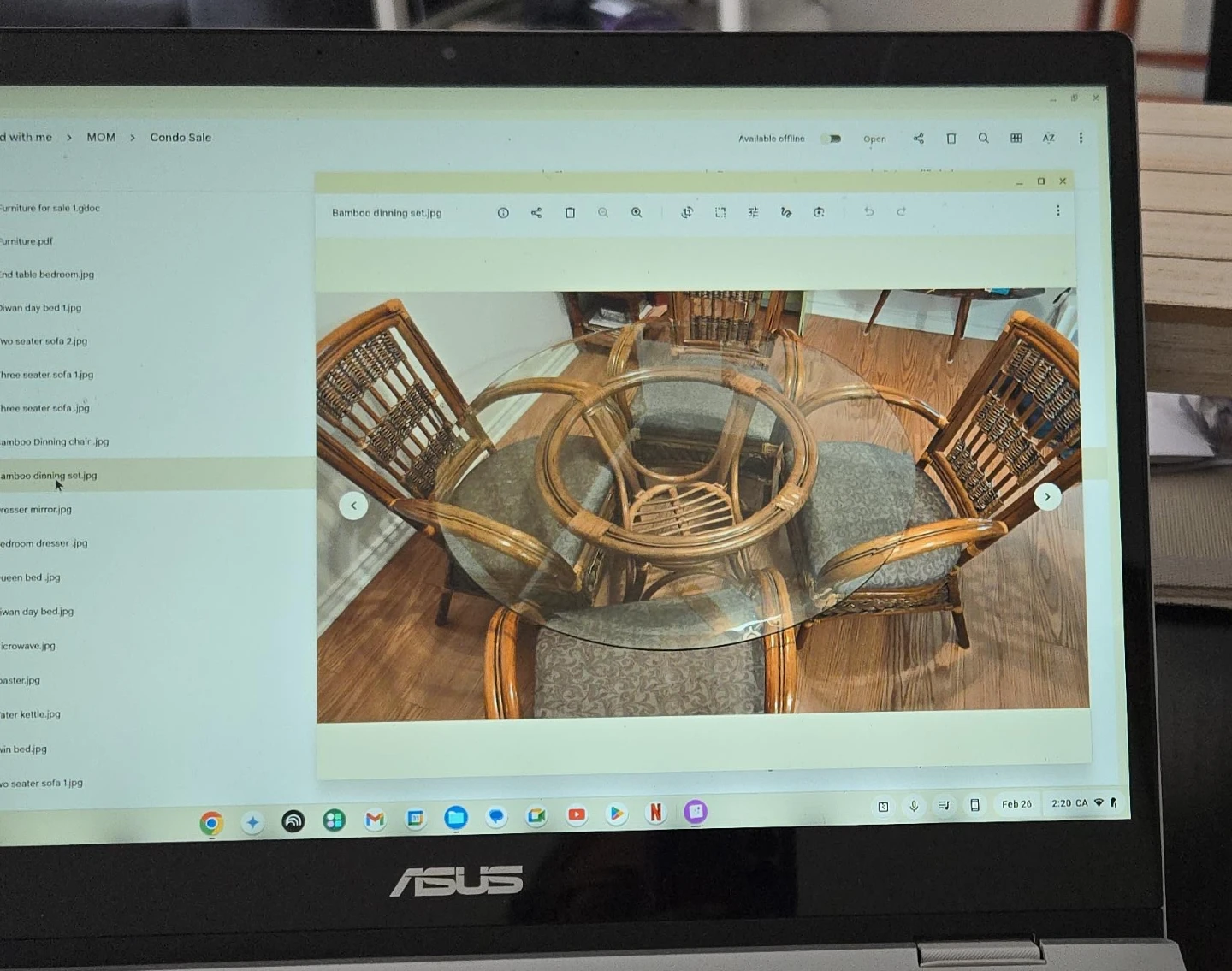 Bamboo Dining Set with Glass Top