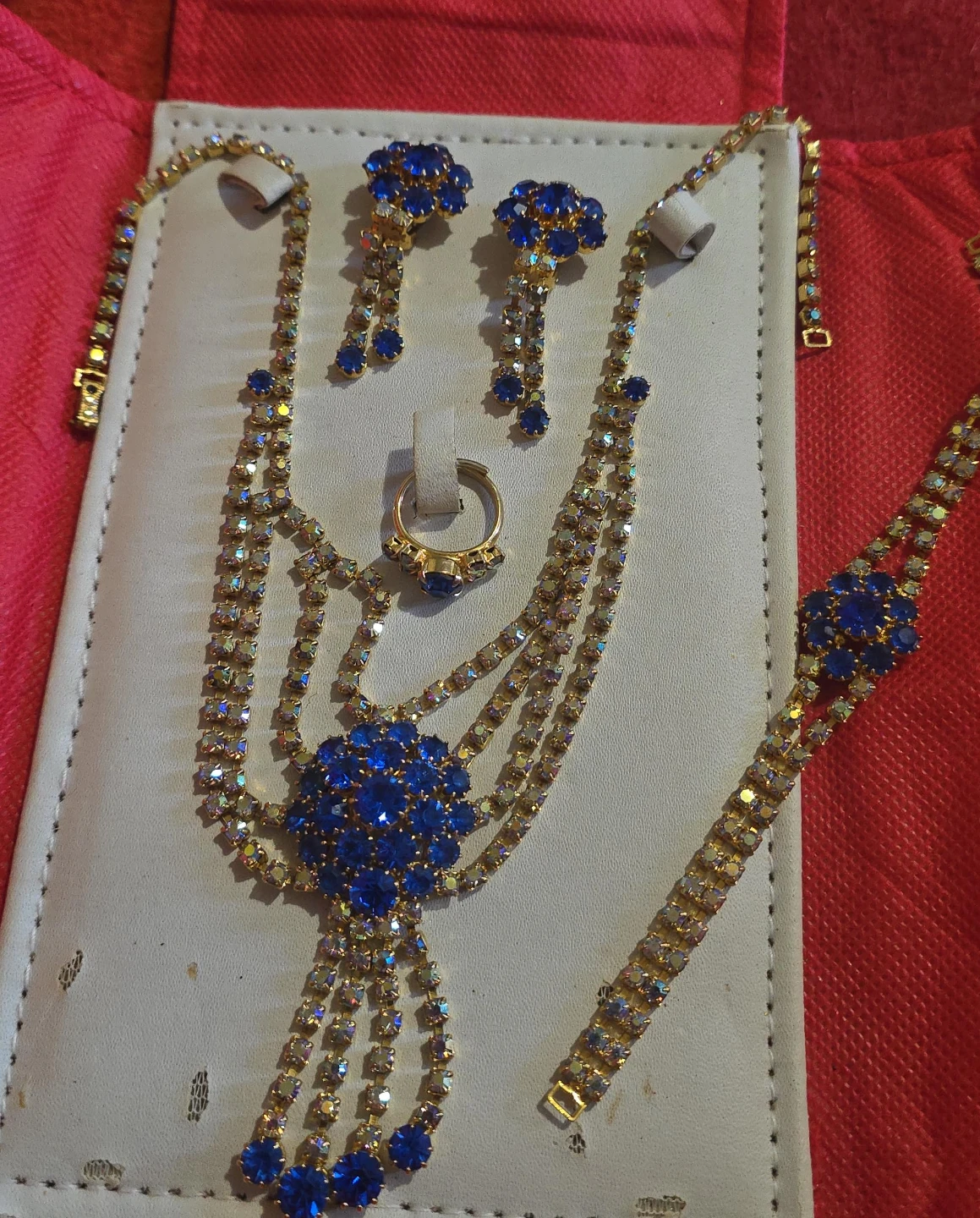 Blue Rhinestone Jewellery Set -  Earrings, Ring, Bracelet🏆