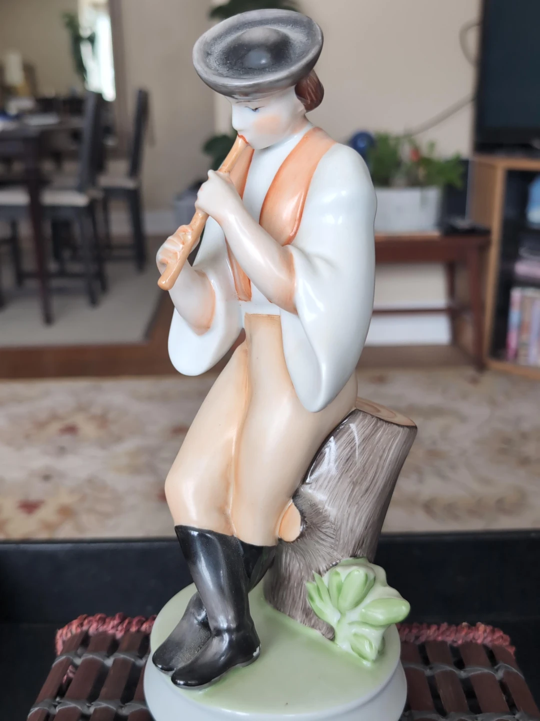 ZSOLNAY, Art Deco, Porcelain Figurine of Man Playing Flute
