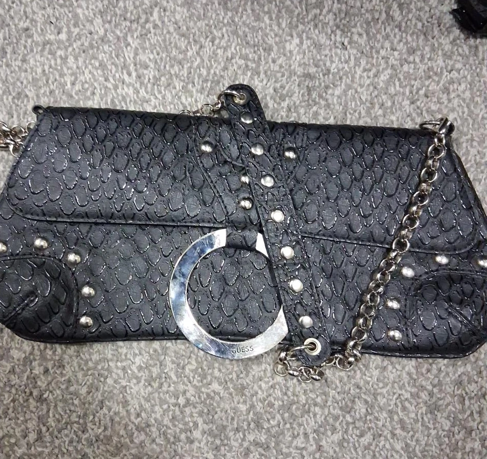 Black GUESS Clutch Purse with Silver Hardware